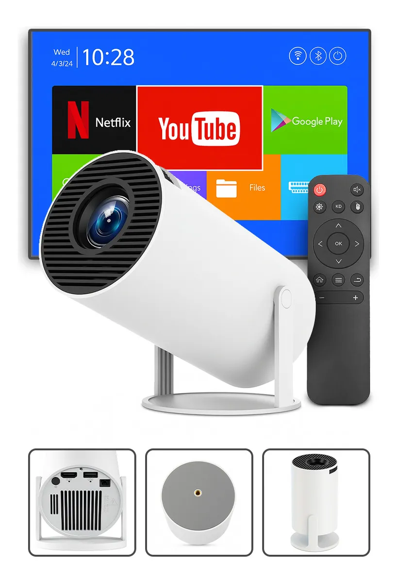 Mini Projetor Davely HY300 branco com controle remoto e tela Android